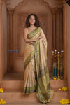 Shubh Lakshmi ~ Handloom High Quality Pure Soft Silk Saree in Slake White (Silk Mark Certified) - verymuchindian.com