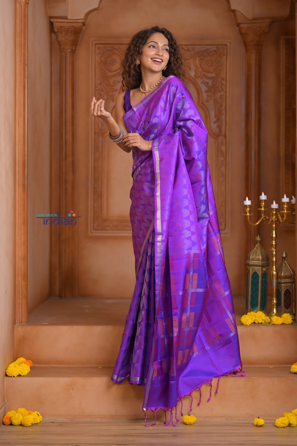 Shubh Lakshmi ~ Handloom High Quality Pure Soft Silk Saree in Starlight Purple (Silk Mark Certified) - verymuchindian.com