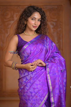 Shubh Lakshmi ~ Handloom High Quality Pure Soft Silk Saree in Starlight Purple (Silk Mark Certified) - verymuchindian.com