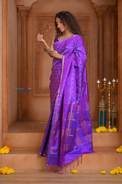 Shubh Lakshmi ~ Handloom High Quality Pure Soft Silk Saree in Starlight Purple (Silk Mark Certified) - verymuchindian.com