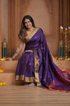 Shubh Lakshmi ~ Handloom High Quality Pure Soft Silk Saree in Violet and Golden (Silk Mark Certified) - verymuchindian.com