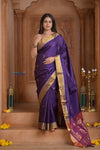 Shubh Lakshmi ~ Handloom High Quality Pure Soft Silk Saree in Violet and Golden (Silk Mark Certified) - verymuchindian.com