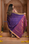 Shubh Lakshmi ~ Handloom High Quality Pure Soft Silk Saree in Violet and Golden (Silk Mark Certified) - verymuchindian.com