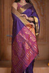 Shubh Lakshmi ~ Handloom High Quality Pure Soft Silk Saree in Violet and Golden (Silk Mark Certified) - verymuchindian.com
