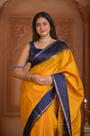 Shubh Lakshmi ~ Handloom High Quality Pure Soft Silk Saree in Yellow and Blue (Silk Mark Certified) - verymuchindian.com