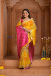 Shubh Lakshmi ~ Handloom High Quality Pure Soft Silk Saree in Yellow and Pink (Silk Mark Certified) - verymuchindian.com