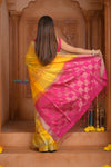 Shubh Lakshmi ~ Handloom High Quality Pure Soft Silk Saree in Yellow and Pink (Silk Mark Certified) - verymuchindian.com