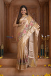 Shubh Lakshmi ~ Handloom High Quality Pure Soft Silk Tissue Saree in Gold (Silk Mark Certified) - verymuchindian.com