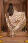 Shubh Lakshmi ~ Handloom High Quality Pure Soft Silk Tissue Saree in Gold (Silk Mark Certified) - verymuchindian.com