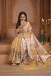 Shubh Lakshmi ~ Handloom High Quality Pure Soft Silk Tissue Saree in Gold (Silk Mark Certified) - verymuchindian.com