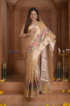 Shubh Lakshmi ~ Handloom High Quality Pure Soft Silk Tissue Saree in Gold (Silk Mark Certified) - verymuchindian.com