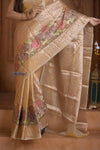 Shubh Lakshmi ~ Handloom High Quality Pure Soft Silk Tissue Saree in Gold (Silk Mark Certified) - verymuchindian.com