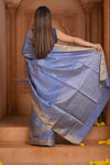 Shubh Lakshmi ~ Handloom High Quality Pure Soft Silk Tissue Saree in Lilac Blue (Silk Mark Certified) - verymuchindian.com