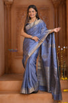 Shubh Lakshmi ~ Handloom High Quality Pure Soft Silk Tissue Saree in Lilac Blue (Silk Mark Certified) - verymuchindian.com