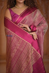 Shubh Lakshmi ~ Handloom Pure Mysore Silk Crepe Crushed Saree in Mauve and Pink (Silk Mark Certified) - verymuchindian.com