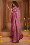 Shubh Lakshmi ~ Handloom Pure Mysore Silk Crepe Crushed Saree in Mauve and Pink (Silk Mark Certified) - verymuchindian.com