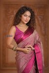 Shubh Lakshmi ~ Handloom Pure Mysore Silk Crepe Crushed Saree in Mauve and Pink (Silk Mark Certified) - verymuchindian.com