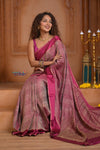 Shubh Lakshmi ~ Handloom Pure Mysore Silk Crepe Crushed Saree in Mauve and Pink (Silk Mark Certified) - verymuchindian.com