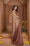 Shubh Lakshmi ~ Handloom Pure Mysore Silk Crepe Crushed Saree in Slaked Brown (Silk Mark Certified) - verymuchindian.com