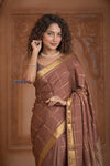 Shubh Lakshmi ~ Handloom Pure Mysore Silk Crepe Crushed Saree in Slaked Brown (Silk Mark Certified) - verymuchindian.com