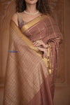 Shubh Lakshmi ~ Handloom Pure Mysore Silk Crepe Crushed Saree in Slaked Brown (Silk Mark Certified) - verymuchindian.com
