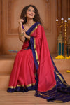 Shubh Lakshmi ~ Handloom Pure Mysore Silk Crepe in Red and Royal Blue (Silk Mark Certified) - verymuchindian.com