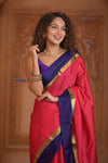 Shubh Lakshmi ~ Handloom Pure Mysore Silk Crepe in Red and Royal Blue (Silk Mark Certified) - verymuchindian.com