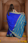 Shubh Lakshmi ~ Handloom Pure Mysore Silk Crepe Saree in Marine Blue (Silk Mark Certified) - verymuchindian.com