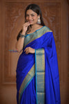 Shubh Lakshmi ~ Handloom Pure Mysore Silk Crepe Saree in Marine Blue (Silk Mark Certified) - verymuchindian.com