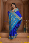 Shubh Lakshmi ~ Handloom Pure Mysore Silk Crepe Saree in Marine Blue (Silk Mark Certified) - verymuchindian.com
