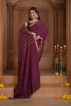 Shubh Lakshmi ~ Handloom Pure Mysore Silk Crepe Saree in Maroon and Gold (Silk Mark Certified) - verymuchindian.com