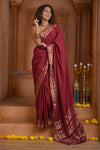 Shubh Lakshmi ~ Handloom Pure Mysore Silk Crepe Saree in Maroon and Gold (Silk Mark Certified) - verymuchindian.com