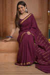 Shubh Lakshmi ~ Handloom Pure Mysore Silk Crepe Saree in Maroon and Gold (Silk Mark Certified) - verymuchindian.com