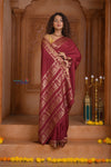 Shubh Lakshmi ~ Handloom Pure Mysore Silk Crepe Saree in Maroon and Gold (Silk Mark Certified) - verymuchindian.com