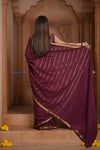 Shubh Lakshmi ~ Handloom Pure Mysore Silk Crepe Saree in Maroon and Gold (Silk Mark Certified) - verymuchindian.com