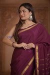 Shubh Lakshmi ~ Handloom Pure Mysore Silk Crepe Saree in Maroon and Gold (Silk Mark Certified) - verymuchindian.com