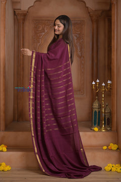 Shubh Lakshmi ~ Handloom Pure Mysore Silk Crepe Saree in Maroon and Gold (Silk Mark Certified) - verymuchindian.com