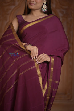 Shubh Lakshmi ~ Handloom Pure Mysore Silk Crepe Saree in Maroon and Gold (Silk Mark Certified) - verymuchindian.com