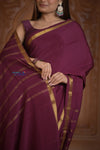 Shubh Lakshmi ~ Handloom Pure Mysore Silk Crepe Saree in Maroon and Gold (Silk Mark Certified) - verymuchindian.com