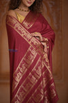 Shubh Lakshmi ~ Handloom Pure Mysore Silk Crepe Saree in Maroon and Gold (Silk Mark Certified) - verymuchindian.com