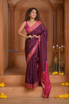 Shubh Lakshmi ~ Handloom Pure Mysore Silk Crepe Saree in Maroon and Pink (Silk Mark Certified) - verymuchindian.com