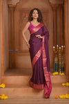 Shubh Lakshmi ~ Handloom Pure Mysore Silk Crepe Saree in Maroon and Pink (Silk Mark Certified) - verymuchindian.com