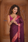 Shubh Lakshmi ~ Handloom Pure Mysore Silk Crepe Saree in Maroon and Pink (Silk Mark Certified) - verymuchindian.com