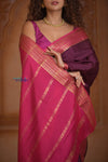 Shubh Lakshmi ~ Handloom Pure Mysore Silk Crepe Saree in Maroon and Pink (Silk Mark Certified) - verymuchindian.com