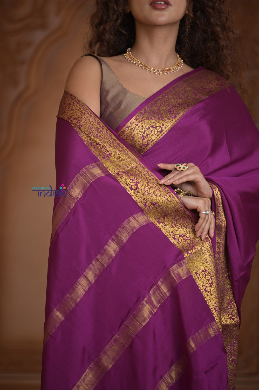 Shubh Lakshmi ~ Handloom Pure Mysore Silk Crepe Saree in Mauve Pink (Silk Mark Certified) - verymuchindian.com