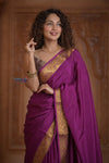 Shubh Lakshmi ~ Handloom Pure Mysore Silk Crepe Saree in Mauve Pink (Silk Mark Certified) - verymuchindian.com
