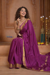 Shubh Lakshmi ~ Handloom Pure Mysore Silk Crepe Saree in Mauve Pink (Silk Mark Certified) - verymuchindian.com