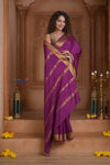 Shubh Lakshmi ~ Handloom Pure Mysore Silk Crepe Saree in Mauve Pink (Silk Mark Certified) - verymuchindian.com
