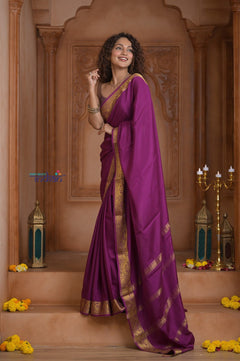 Shubh Lakshmi ~ Handloom Pure Mysore Silk Crepe Saree in Mauve Pink (Silk Mark Certified) - verymuchindian.com