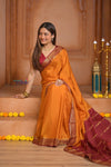 Shubh Lakshmi ~ Handloom Pure Mysore Silk Crepe Saree in Orange and Red (Silk Mark Certified) - verymuchindian.com